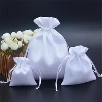 50pcs lot 7x9 10x12 16x20 cm Black White Satin Pouch Drawstring Bags For Jewellery Pouches Makeup Wig Packaging Gift Bag T200602177V
