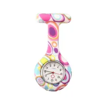 Nurse watches Colorful Pattern Portable Arabic Numerals Round Dial Silicone Shell Brooch Fob Pocket Colorful Watch Electric Clock Fashion Watch