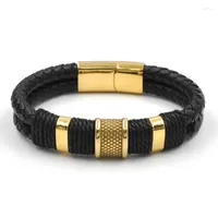 Bangle FYSARA Braided Leather Bracelet Men's Stainless Steel Magnetic Clasp Gold Color Charm Classic Male Jewelry Gift