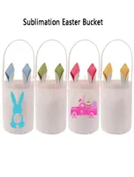Sublimation Secchio di Pasqua Festive Blanchi fai -da -te Bunny Basket Portable Outdoor Shopping Borse con orecchie di coniglio SF2B201679448