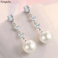 Dangle Earrings Fanqieliu Stamp 925 Silver Needle Luxury Pearl CZ Crystal Drop For Women Jewelry Girl Gift Trendy FQL22043