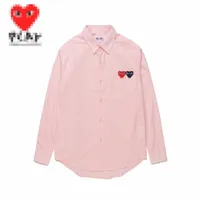 Designer Men's Casual Shirts CDG Com des Garcons PLAY Long Sleeve Double Hearts Shirts Size XL Brand Pink Men