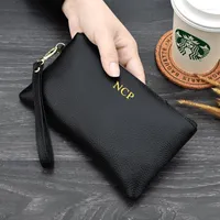 Wallets Monogrammed Custom Name Wallet Genuine Leather Women And Purses Female Luxury Personalized Clutch Zip Purse Wristlet Bag