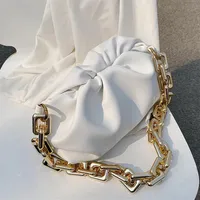 New Day Clutch Thick Gold Chains Dumpling Clip Purse Bag Women Cloud Underarm Shoulder Bag Pleated Baguette Pouch Totes Handbag2547