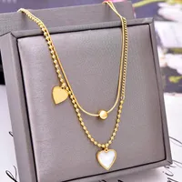 Choker LW Fashion Simple Double Set Of Chain Fortunella Venosa Clavicle Necklace Titanium Steel Shells Peach Heart Love Female