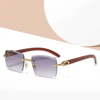 Designer Men's and Women's Beach Couple Sunglasses 20% Off 4578 inlaid personalized fashion wood grain glasses trendy frameless belt diamond