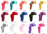 Imitation Silk Long Tail Scarf Cap Satin Durags Bandana Turban Wigs Biker Headband Pirate Hat 18 Colors Whole3279113
