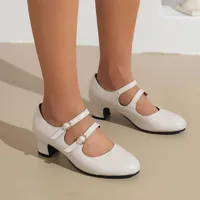 Dress Shoes Oversize Large Size Big High-heeled The Buckle Design Of Round Toe Thick Heel Is Simple And Commuting