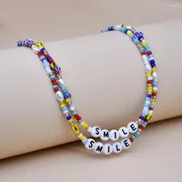 Choker SMILE Letters Charm Beaded Clavicle Women Handmade Jewelry Summer Fashion Colorful Necklace