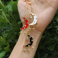 Pendant Necklaces Trendy Dangle Enameled Tassels Necklace Metal Copper Link Chain Moon Star Shape For Women Jewelry Gift
