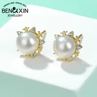 Stud Earrings Natural Zircon Women's Delicate Petite Pearl For Everyday Wear Classic Jewelry Matching Outfits Gift