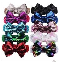 Headbands Hair Jewelry Glitter DoubleSide Sequin Bows Bow Head Wrap Turban Knitted Headband For Kids Party Accessories Drop Deliv9490595