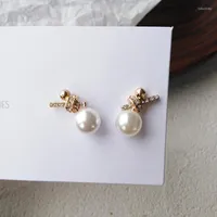 Backs Earrings Korean Style Temperament Elegant Small Metal Bow Simple Fashion Sweet Round Imitation Pearl Clip For Girls Women Gifts