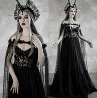 Dark Fairytale Gothic Black Wedding Dress with Cupped Corset Bodice Fantasy A Line Bridal Gowns Medieval Vampire Halloween Wedding1474781