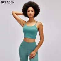 Yoga Outfit NCLAGEN 2023 Sexy Belt Chest Pad Sports Bra Vest Gym Workout Running Naked Feel High Impact Halter Stretchy Fitness Crop Top