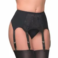 Sexy 6-Metal Buckles Straps Lace and Mesh Garters with Lace Hem Women Lingerie Suspender Elastic Belt S-XXL No stockings Red Whi2612