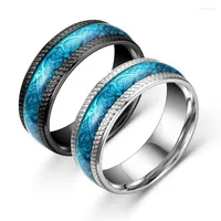 Cluster Rings Bxzyrt 2023 Couple Ring 8mm Dragon Pattern Jewelry Inlay Embossing Stainless Steel For Men Wedding