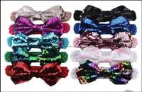 Headbands Hair Jewelry Glitter DoubleSide Sequin Bows Bow Head Wrap Turban Knitted Headband For Kids Party Accessories Drop Deliv1614247