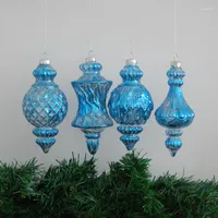 Party Decoration 8pcs pack Different Design Blue Painting Glass Pendant Lamp Blown Handmade Tree Hanger Christmas Day Ornament Festival Gift