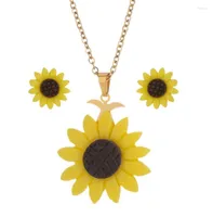 Necklace Earrings Set TOOCNIPA 25mm Resin Flower Pendant Collar Sunflower Stud Jewelry For Women Girl Gift