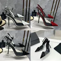 2023 designer luxury Sexy Sheer pointed heel sandals YSL family womens genuine leather Black white red closed-toe sandal ladys One strap Back hollowed out shoes size