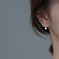 Hoop Earrings 925 Sterling Silver Temperament Lady Single Diamond Round Ear Buckle Geometric Jewelry Fine Accessories