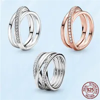 Summer New 925 Sterling Silver Crossover Pave Triple Band Ring For Women Wedding Party Fashion Lady Jewelry Gifts Girlfriends Fit 306E