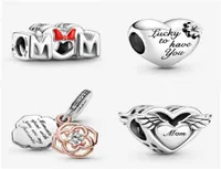 Fits Pandora Bracelets 20pcs Christmas Gift Mother Heart Bow Mom Angel Wings Crystal Pendant Charms Beads Silver Charms Bead For W6726249