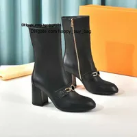 heels Chunky designer women boots high quality cowhide printed 5.5cm 7.5cm high-heeled short fashion winter shoes with metal buckle