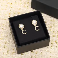 2022 Top quality Charm drop earring with diamond and nature shell beads in 18k gold plated for women wedding jewelry gift have box230R