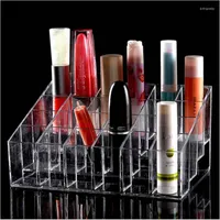 Jewelry Pouches 24 Grid Acrylic Lipstick Transparent Storage Box Makeup Case Organizer Holder Cosmetics Brush Display Stand