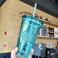 400-500ML Starbucks Green Glass straw Mugs Mermaid logo heat insulation Coffee mug cola fruit juice205T