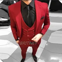 Men's Suits & Blazers Fashion Wedding Suit For Men Red Slim Fit 3 Pcs(Blazer Pant Vest)Custom Made Plus Size Formal Man Party Tuxedo Set
