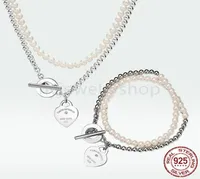 T Designer Heart Pendant Tag Pearl Necklace Armband Diamond Stud Earrings Women Luxury Brand Jewelry Classic Fashion 925 Sterll7680471