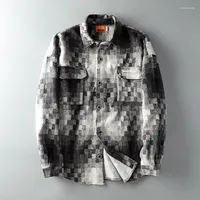 Men's Casual Shirts 2023 Autumn Men's Woolen Long Short Shirt Thickened Mosaic Original Work Clothes Plaid Fashion Blouse
