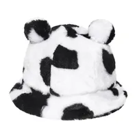 New Faux Fur Winter Panama Bear Ear Outdoor Sunscreen Bucket Hat Versatile Leopard Print Cow Rabbit Hair Plush Basin Cap9HPJ2494