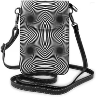Duffel Bags Black Swirl Lines Leather Phone Purse Novelty Cell Pouch Wallet Crossbody Shoulder Bag Key Holder