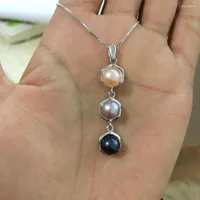 Pendant Necklaces Cute High Quality Sterling Real Natural 925 Silver Freshwater Pearls Necklace With Mixed 3Colors