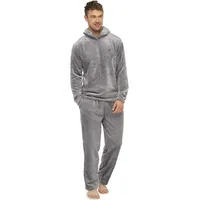 Men Plush Teddy Fleece Pajamas Winter Warm Pyjamas Overall Suits Plus Size Sleepwear Daily Hooded Pajama Sets For Adult Men F4 H08209o