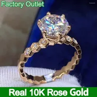 Cluster Rings Real 10K Rose Gold Ring Women Engagement Anniversary Party Wedding Round Moissanite Diamond Hexagon Trendy 1 2 3 4 5 Ct