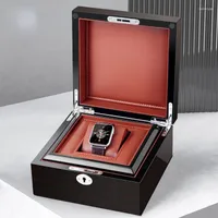 Watch Boxes Black Piano Lacquer Box Luxury Gift Packaging High Quality Wood Paint Craft Dust-Proof Storage Case