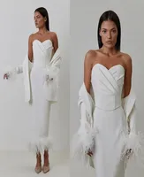 White Women Dress Suits Slim Fit Ostrich Feather Evening Party Wear For Wedding Straight Skirt 3 Pieces8746683