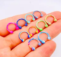 Fashion Mixd Color 8mm Stainless Steel Nose Rings Lip Nail Body Clip Hoop Women Septum Piercing Jewelry Party Gift2936347