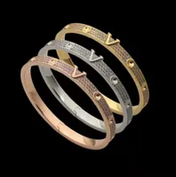 V Письмо круглый гвоздь роскошные полномочия для бриллиантовой манжеты браслет женский свадебный браслет классический дизайнерский ювелирные ювелирные изделия6077277
