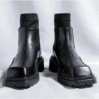 Men Luxury Fashion Chelsea Boots Brand Designer Square Toe Shoes Punk Nightclub Dress Cowboy Original Ankle Botas D2H1