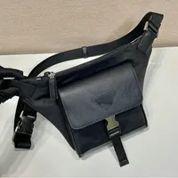 Men's nylon waist bag crossbody bags Chest package fashion motorcycle bag black leather Triangle Oblique satchel Shoulder Messenger bags purse