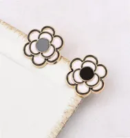 Designer Classic Retro Black White Flower Double Letter Stud Long Dangle Drop Earrings LUXURY Brand Pearl Crystal Rhinestone Weddi3764635