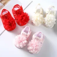 First Walkers Baby Girls Sequin Flower Sandals Summer Soft Sole Flat Princess Prewalker Shoes Infant Non-Slip Cotton Footwear
