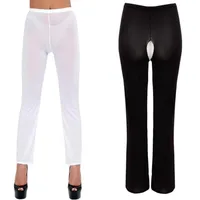 Women's Panties Women Sexy Skinny Glossy Pencil Pants Trousers Shiny Sheer Crotchless Leggings Transparent See Through Linger322t