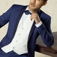 Men's Suits Top Selling White Blue Black Groom Tuxedos Groomsmen Man Suit Men Wedding Three Pieces (Jacket Pants Tie Vest)